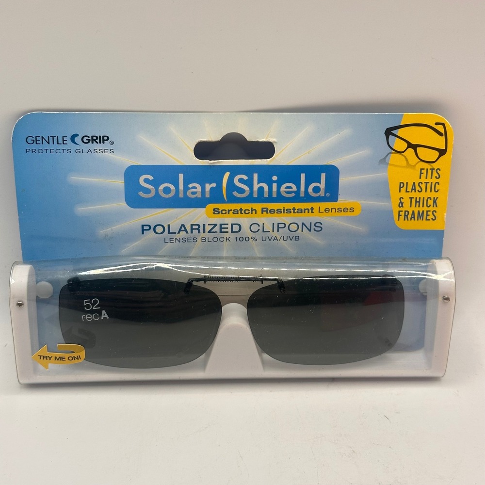 NWT Solar Shield Polarized Clipons 52 Rec A Gray Lenses Fit Plastic Thick Frames